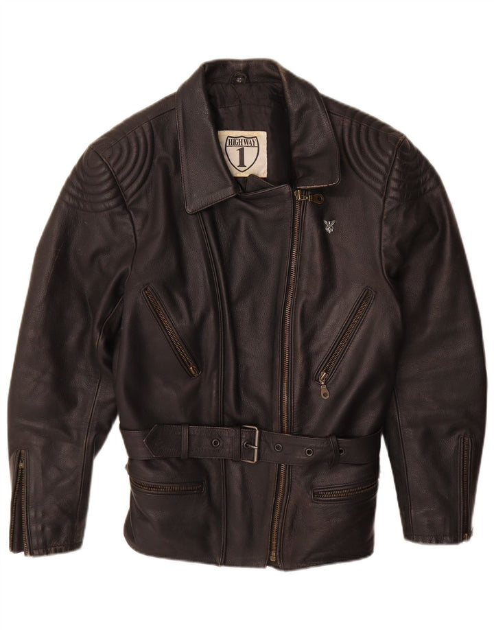 HIGHWAY 1 Dame Biker Jacket IT 40 Lille sort læder