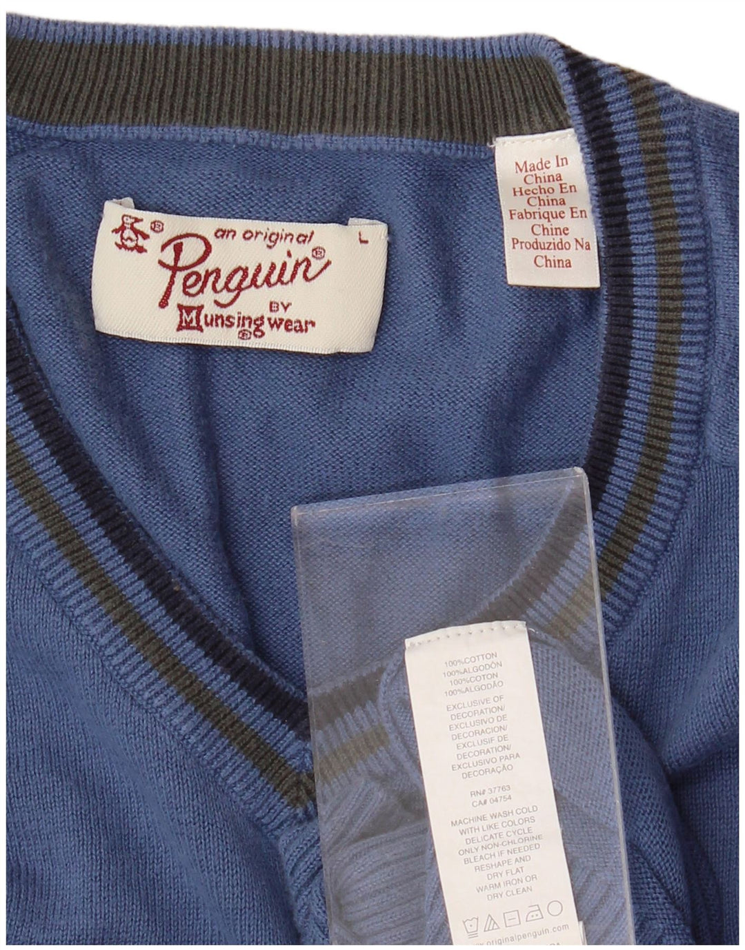 PENGUIN Herre V-hals sweater Stor blå bomuld