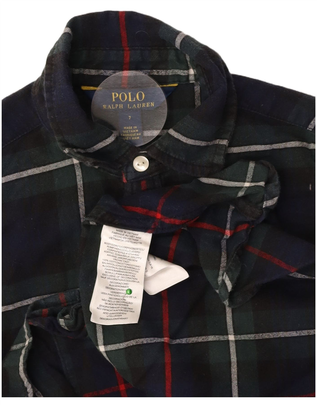 POLO RALPH LAUREN Pige Langærmet Skjortekjole 6-7 År Marineblå Ternet