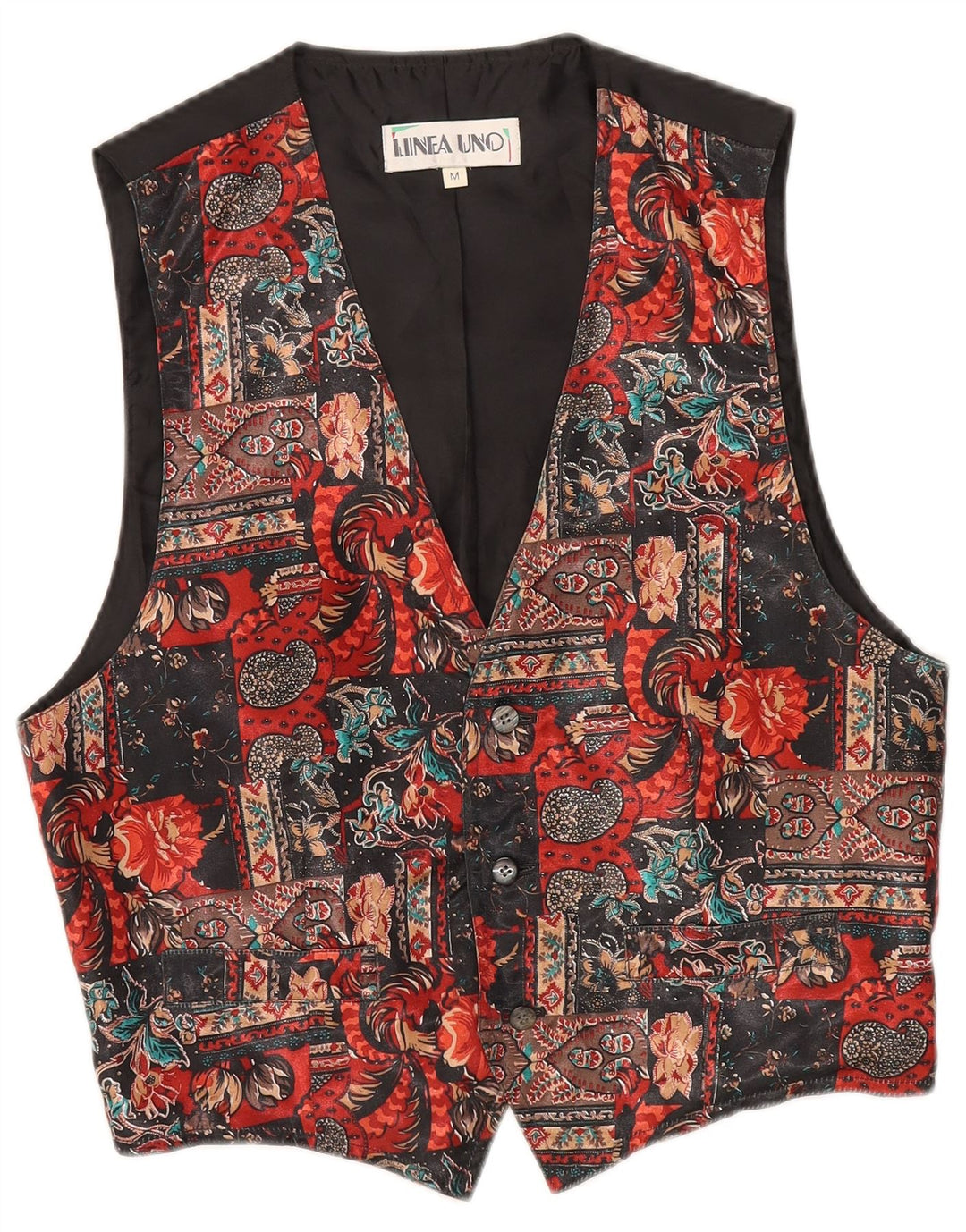 Vintage vest til mænd, medium flerfarvet blomstret polyester