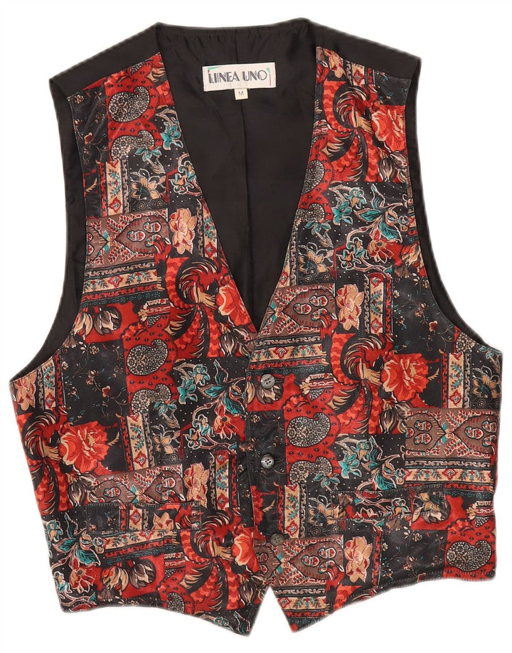 Vintage vest til mænd, medium flerfarvet blomstret polyester