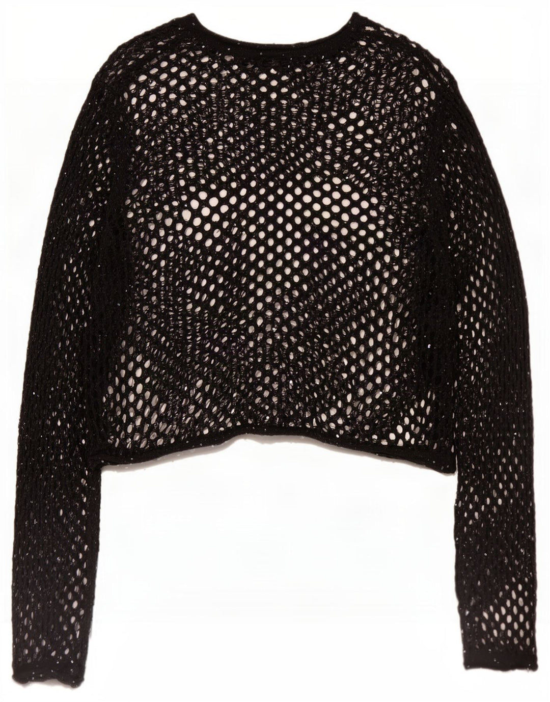 Zara Dame Oversized Langærmet Hæklet Se Through Top UK 10 Small Black