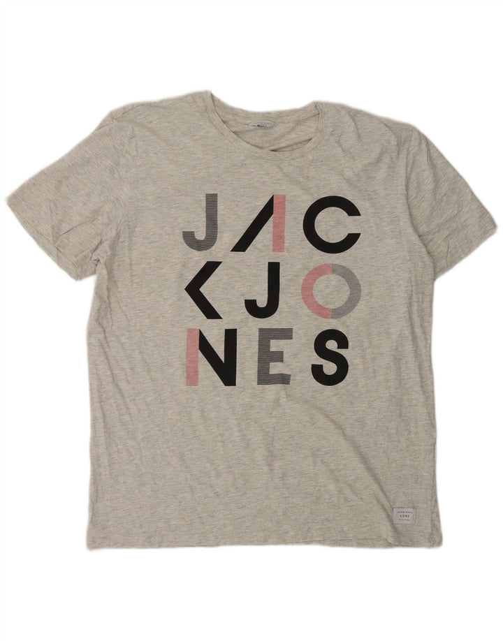 Jack & Jones Herre Grafisk T-Shirt Top 2XL Grå Bomuld