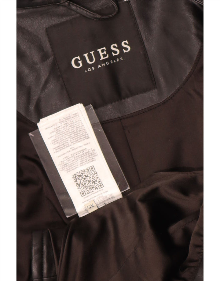 GUESS Womens Faux Leather Jacket UK 6 XS Black Polyurethane
