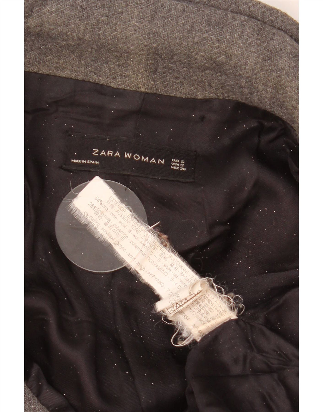 Zara Dame Oversized Overfrakke UK 10 Lille Grå Uld