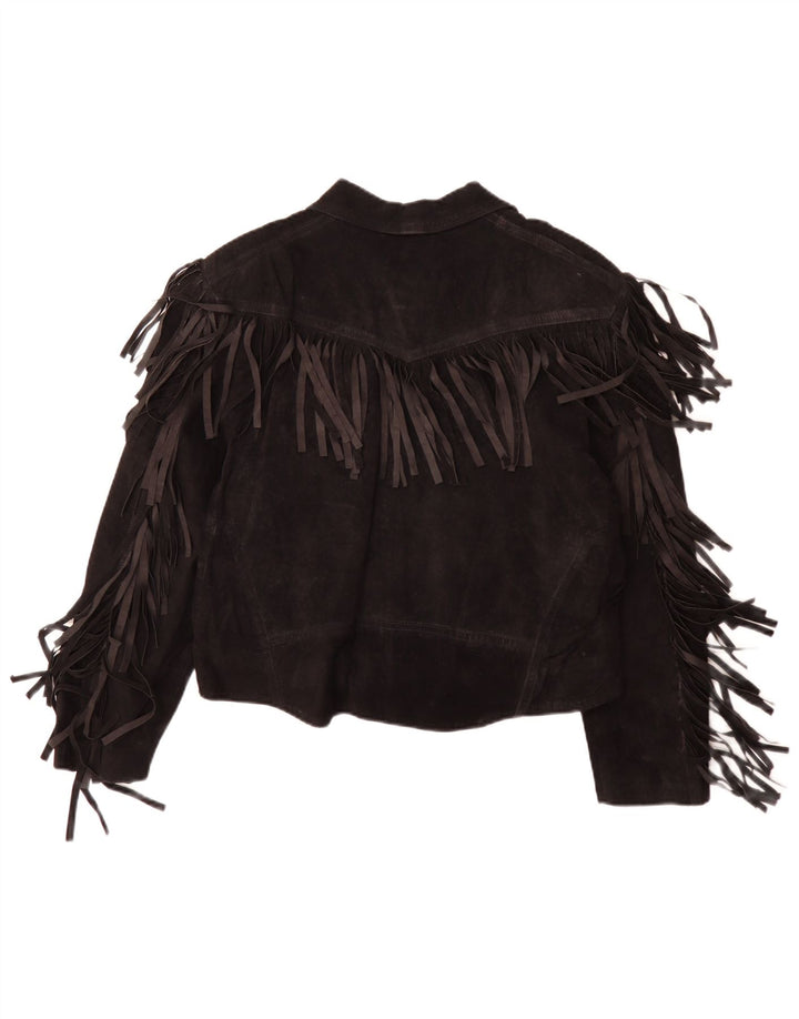 Vintage dame ruskindsjakke IT 50 XL sort læder cowboy