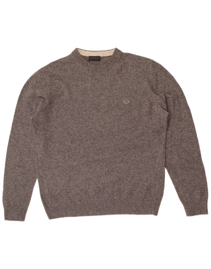 Sergio Tacchini Herre sweater med rund hals, stor grå flækket uld
