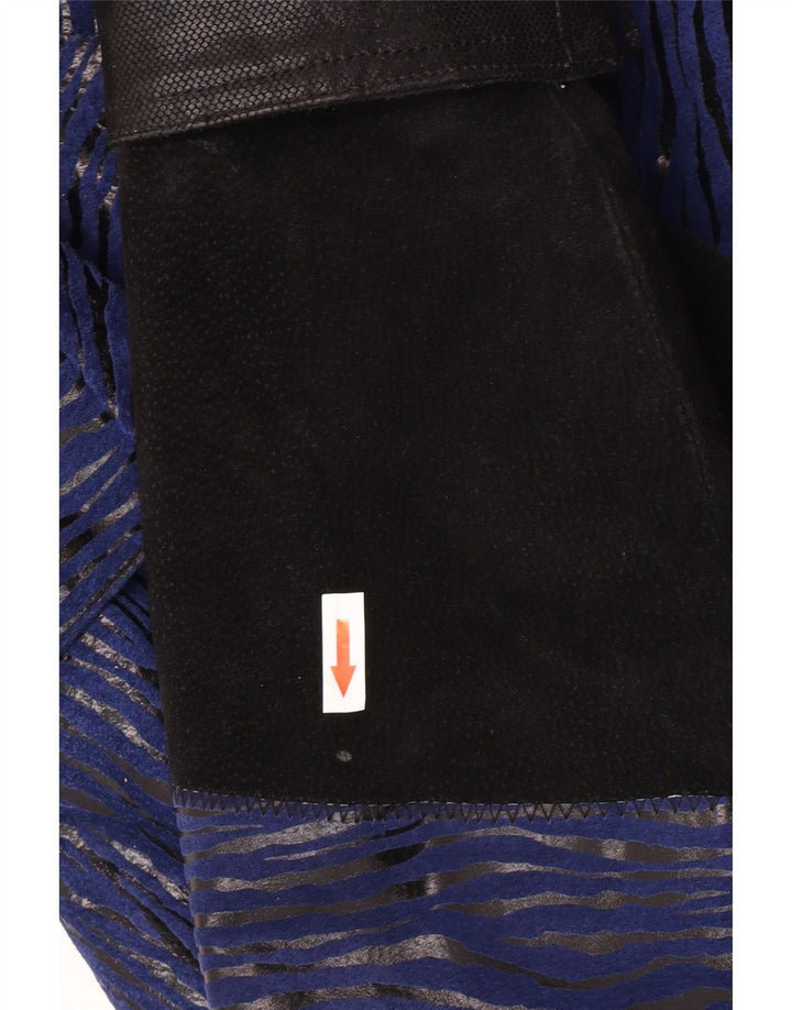 Vintage ruskindsfrakke til kvinder UK 12 Medium Blue Colourblock Læder