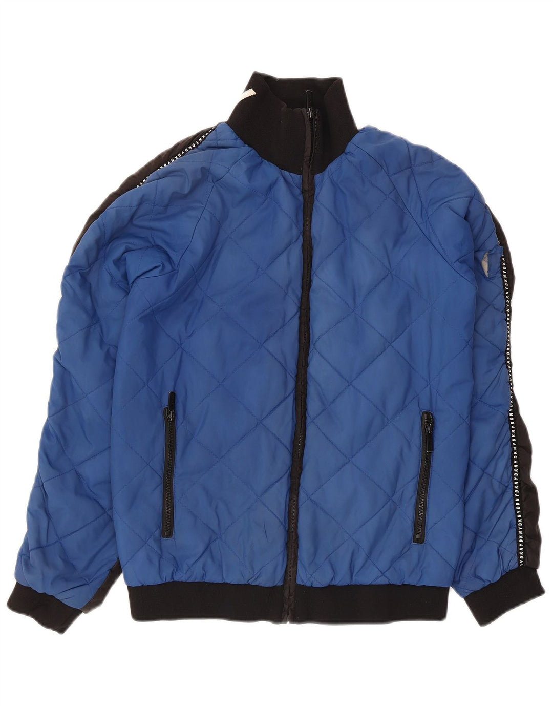 Dkny Dame grafisk quiltet jakke UK 14 Medium Blue Colourblock Polyester