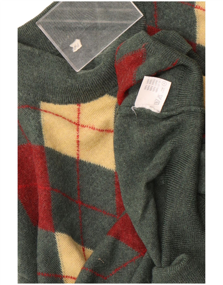 Vintage Herre Turtle Neck Jumper Sweater IT 50 Medium Green Argyle/Diamond