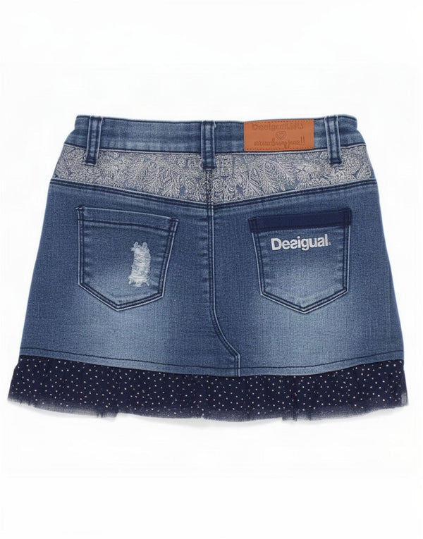 Desigual piger grafisk denimnederdel 7-8 år W22 blå patchwork bomuld