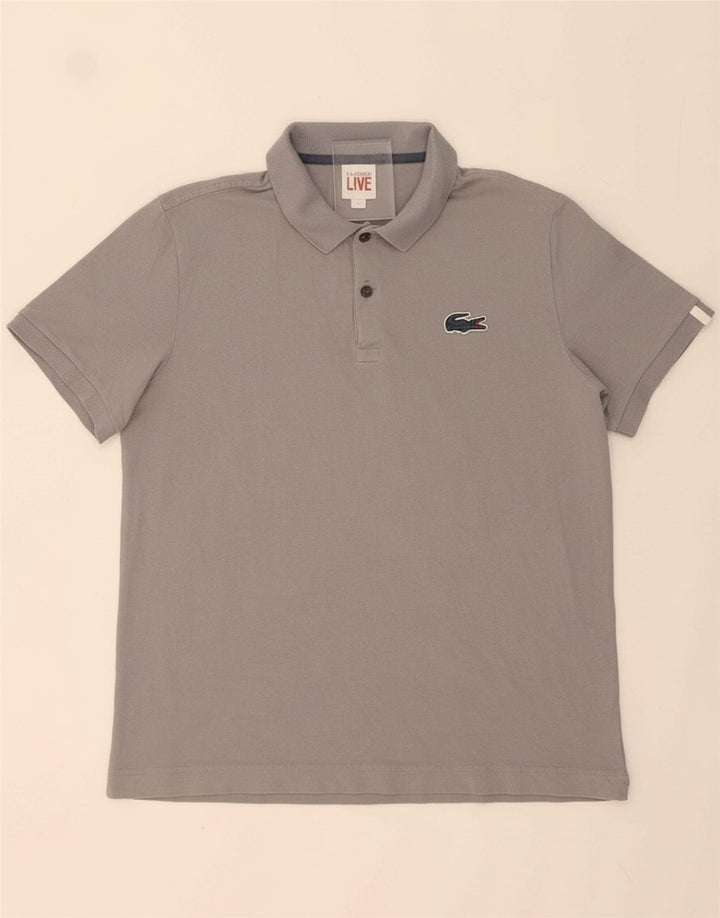 LACOSTE Mens Polo Shirt Large Grey Cotton