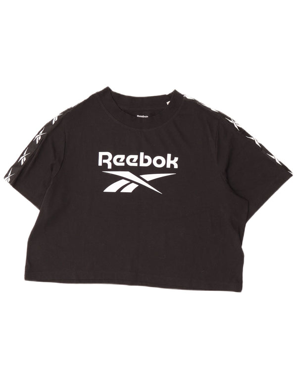 Reebok Dame Crop Grafisk T-Shirt Top UK 20/22 XL Sort Bomuld
