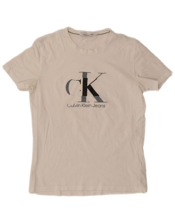 Calvin Klein Jeans Herre grafisk T-shirt Top Stor hvid bomuld