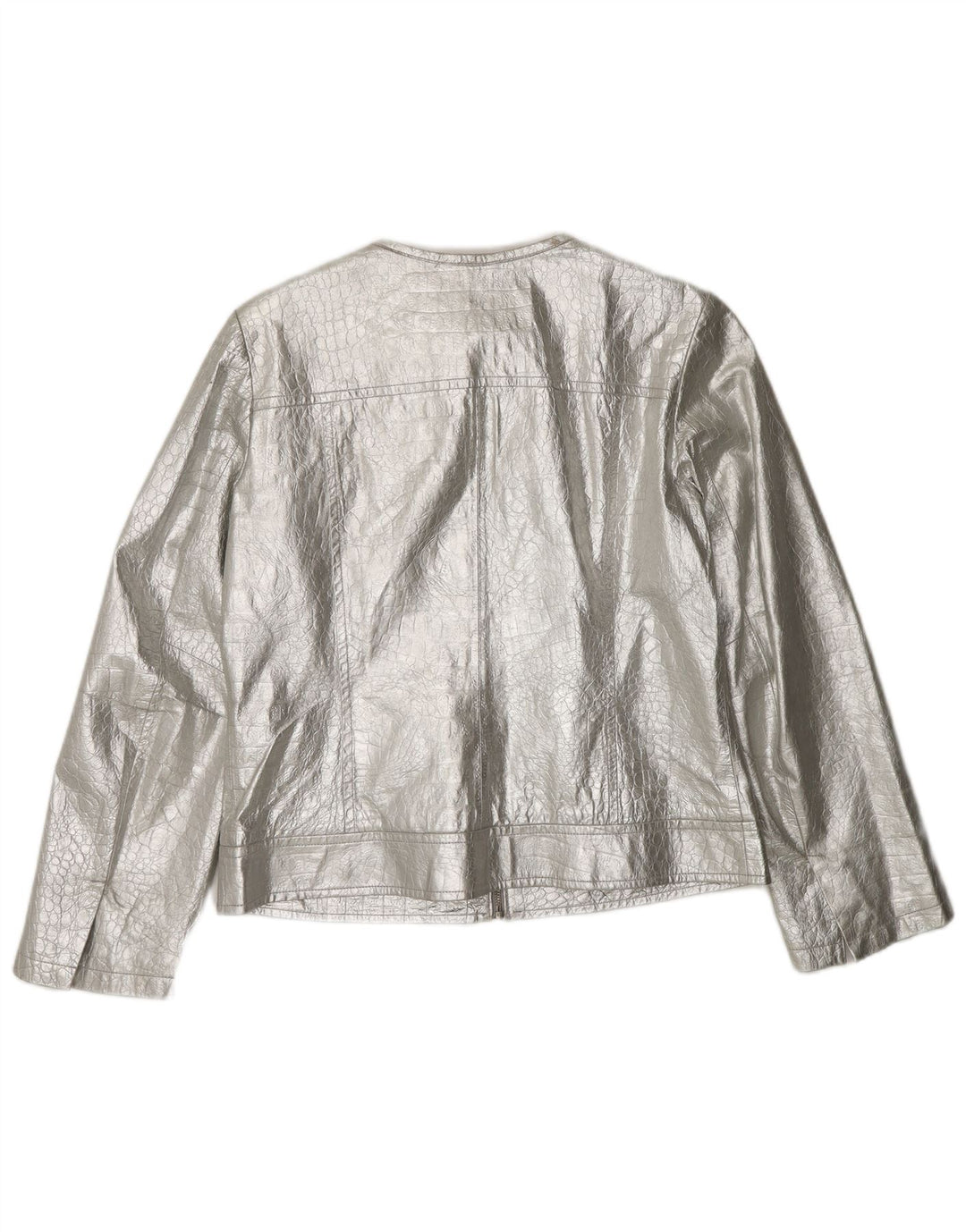 CORTEFIEL Dame Læderjakke UK 12 Medium Sølv Læder