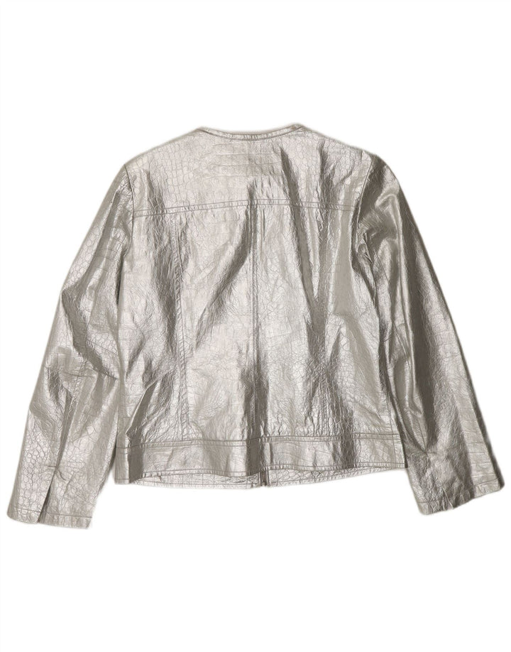 CORTEFIEL Dame Læderjakke UK 12 Medium Sølv Læder