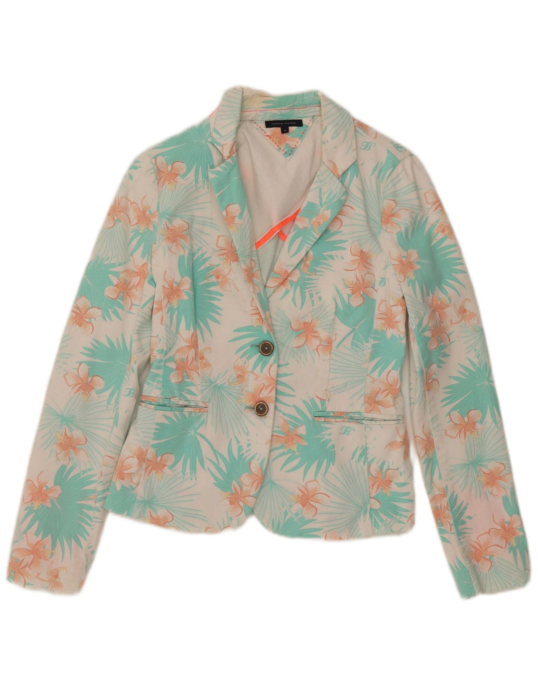 Tommy Hilfiger Dame 2 Button Blazer Jacket US 4 Small Blue Floral Cotton