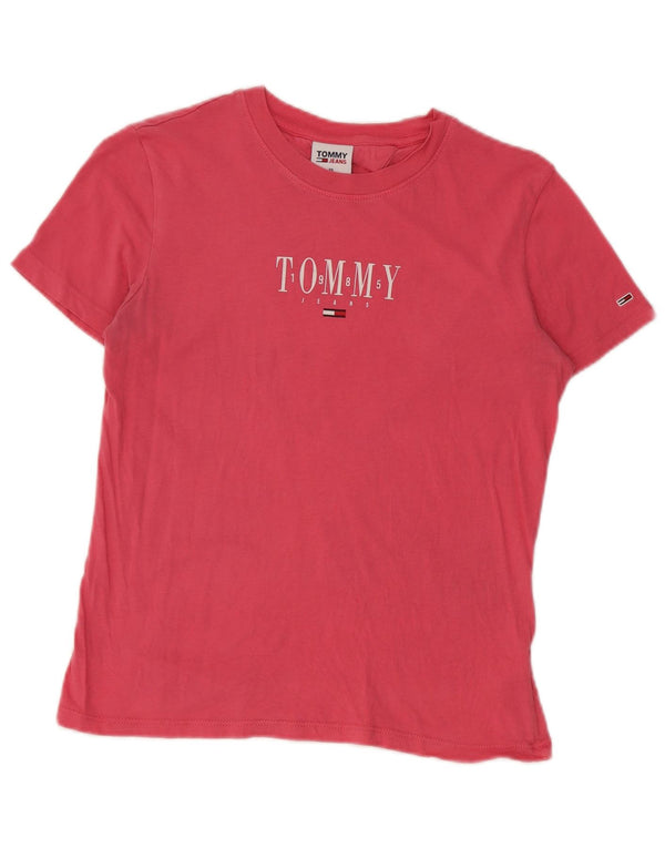 Tommy Hilfiger Dame Grafisk T-Shirt Top UK 6 XS Pink Bomuld