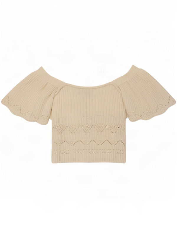 Zara Womens Crop Knit Off Shoulder Bluse Top UK 14 Stor hvid bomuld