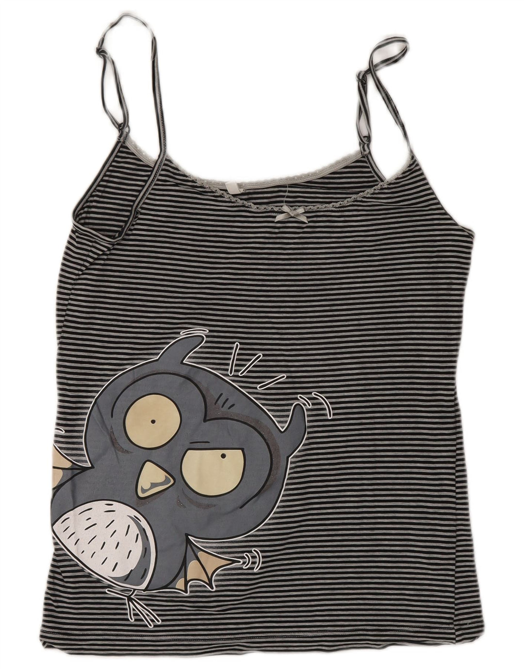 Benetton Dame Grafisk Crop Cami Top UK 10 Small Gråstribet