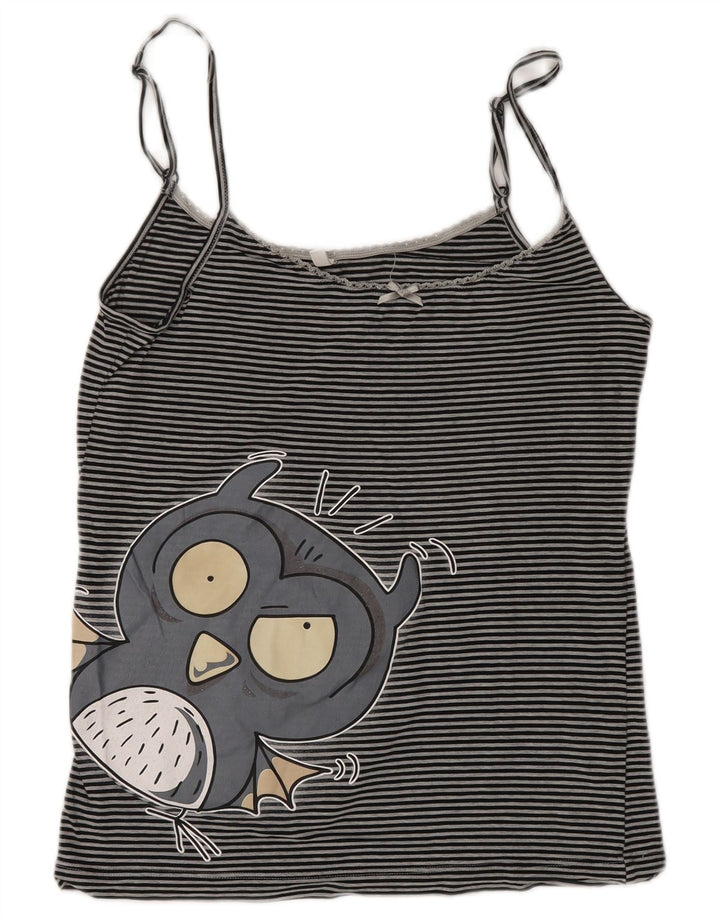 Benetton Dame Grafisk Crop Cami Top UK 10 Small Gråstribet