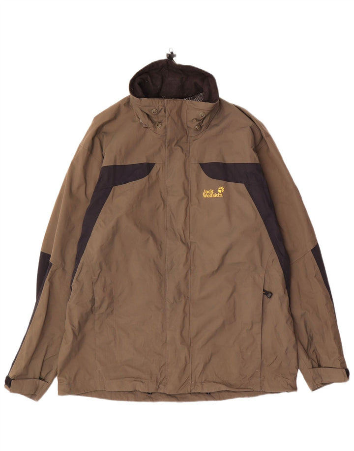 JACK WOLFSKIN Regnjakke til mænd UK 36/38 Medium Brun Colourblock Polyamid