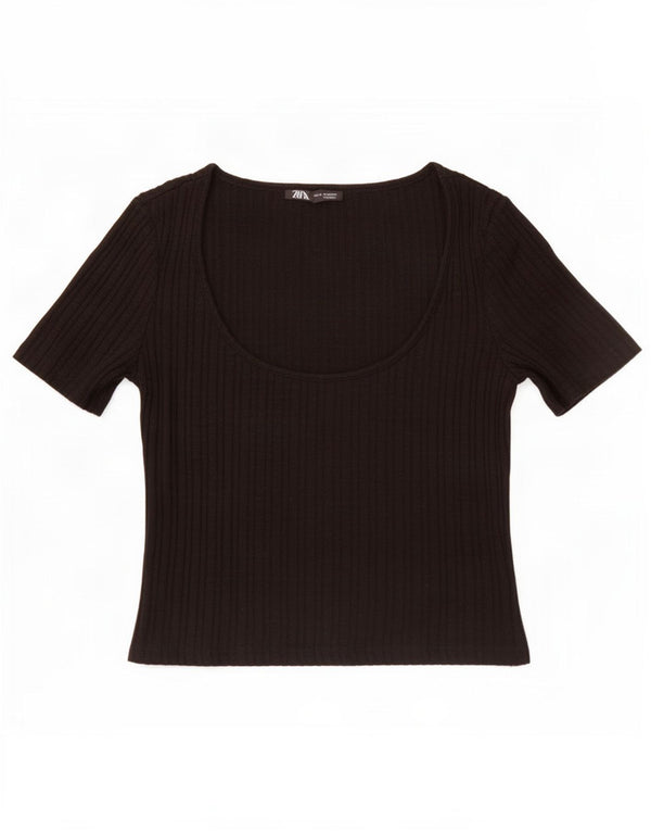 Zara Womens Crop Bluse Top UK 10 Small Black Bomuld
