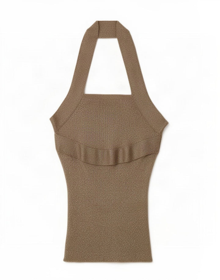 Stefanel Womens Crop Halter Top UK 8 Small Gold Flecked