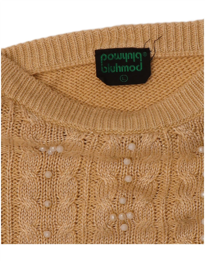 Bluhmod Dame Loose Fit Crew Neck Jumper Sweater UK 16 Large Beige Linen