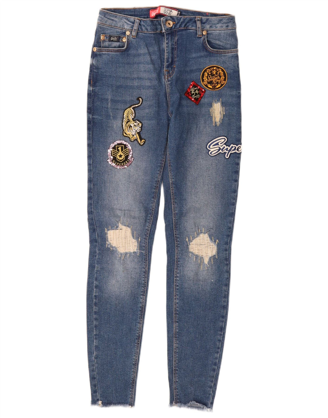SUPERDRY Sophia Graphic Distressed Skinny Jeans til kvinder W26 L28 Blå bomuld