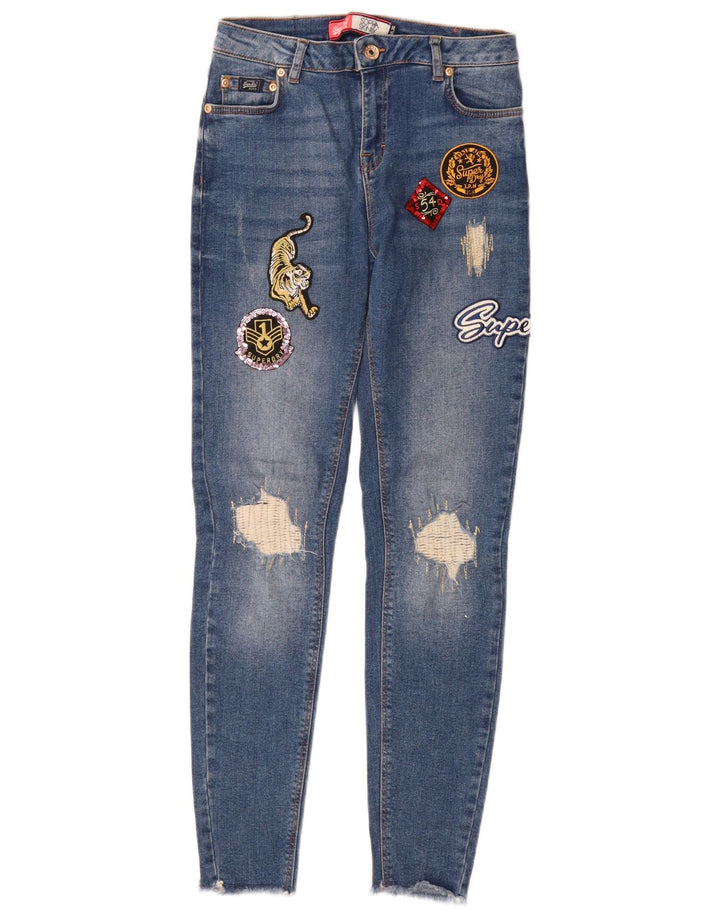 SUPERDRY Sophia Graphic Distressed Skinny Jeans til kvinder W26 L28 Blå bomuld