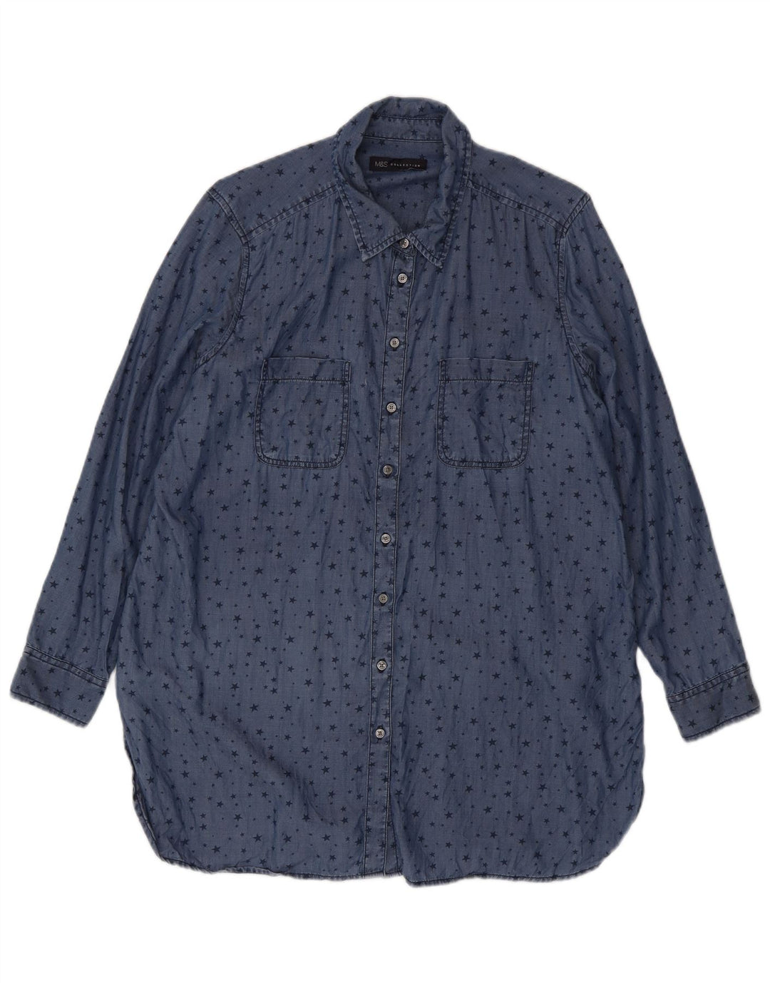 Marks & Spencer Dame Longline abstrakt mønster skjorte UK 16 Large Blue