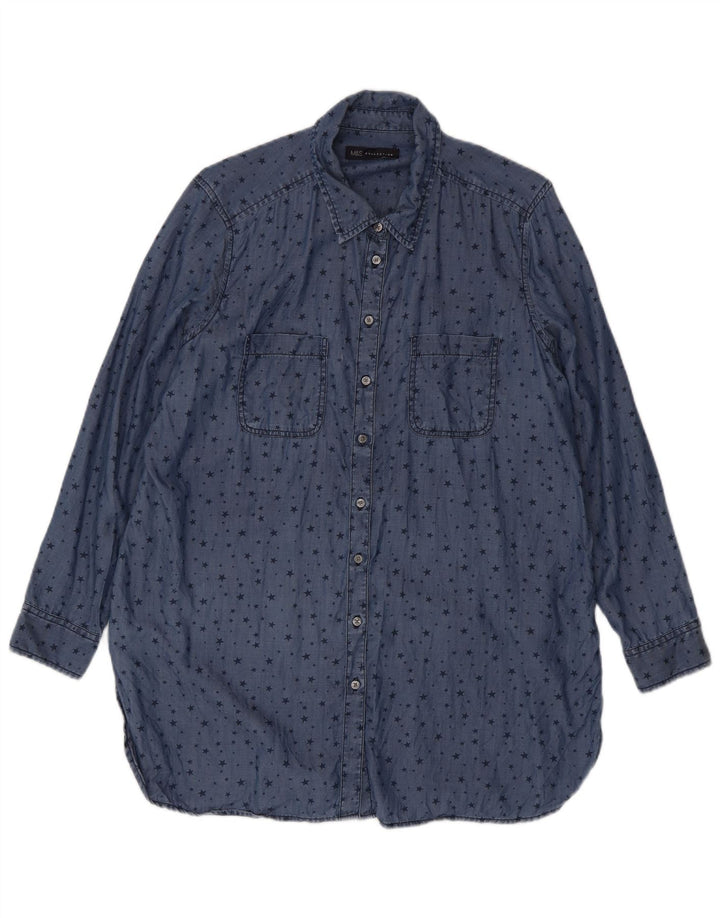 Marks & Spencer Dame Longline abstrakt mønster skjorte UK 16 Large Blue