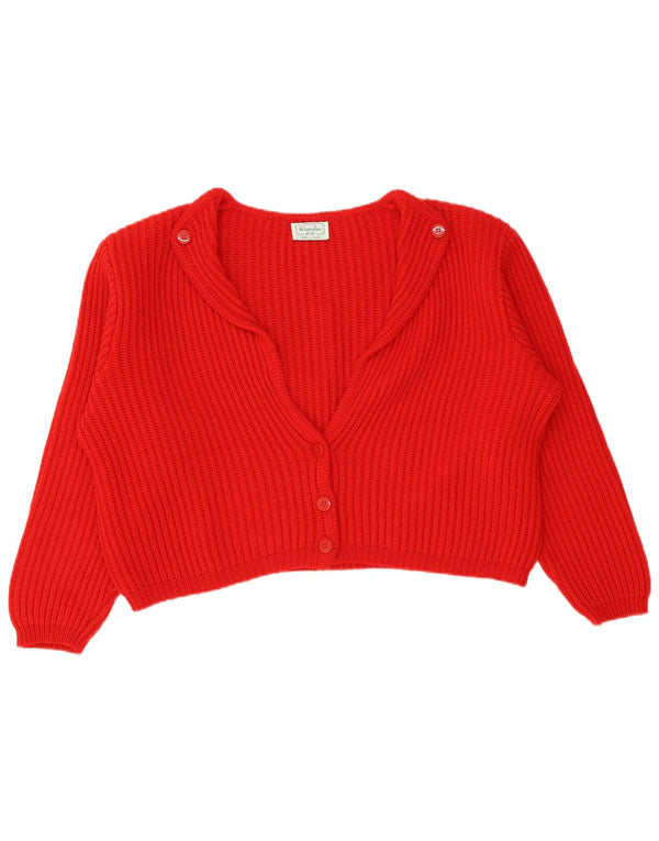 Benetton Womens Crop Oversized cardigan sweater IT 48 XL Rød Uld
