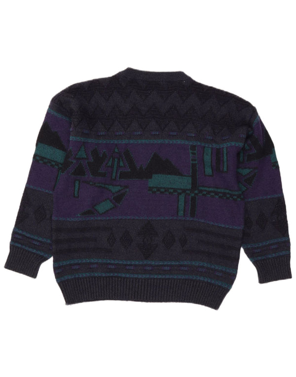 Vintage mænd med rund hals sweater IT 52 Stor marineblå geometrisk uld