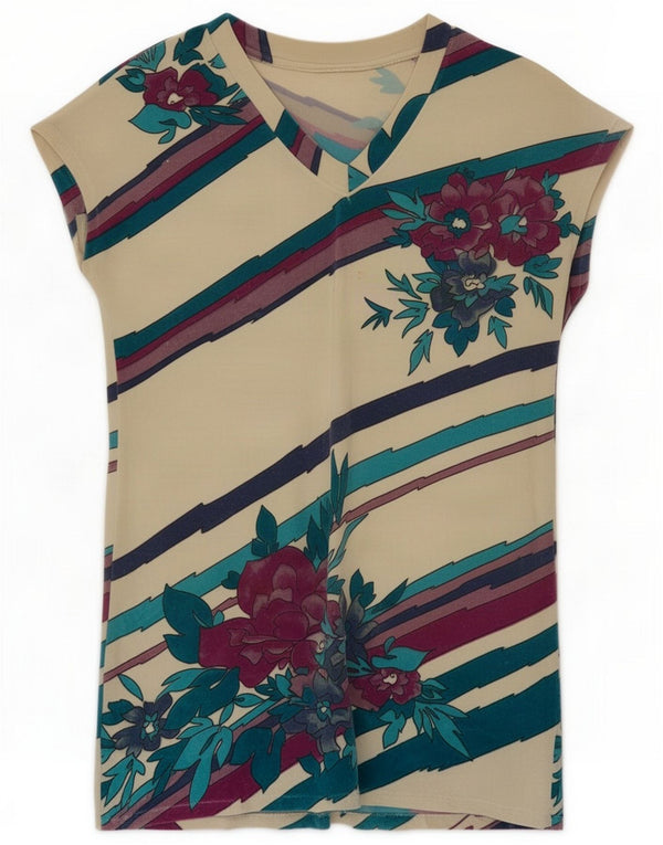 Vintage Dame Bluse Top UK 14 Large Off White Floral
