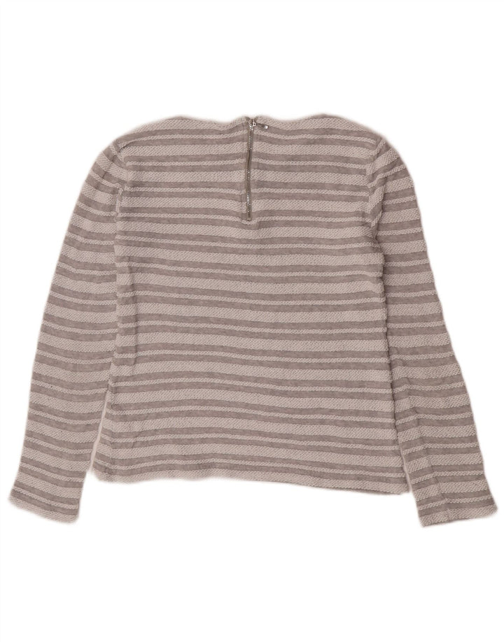 Reiss Womens Crop Top Langærmet UK 10 Small Gråstribet Polyester