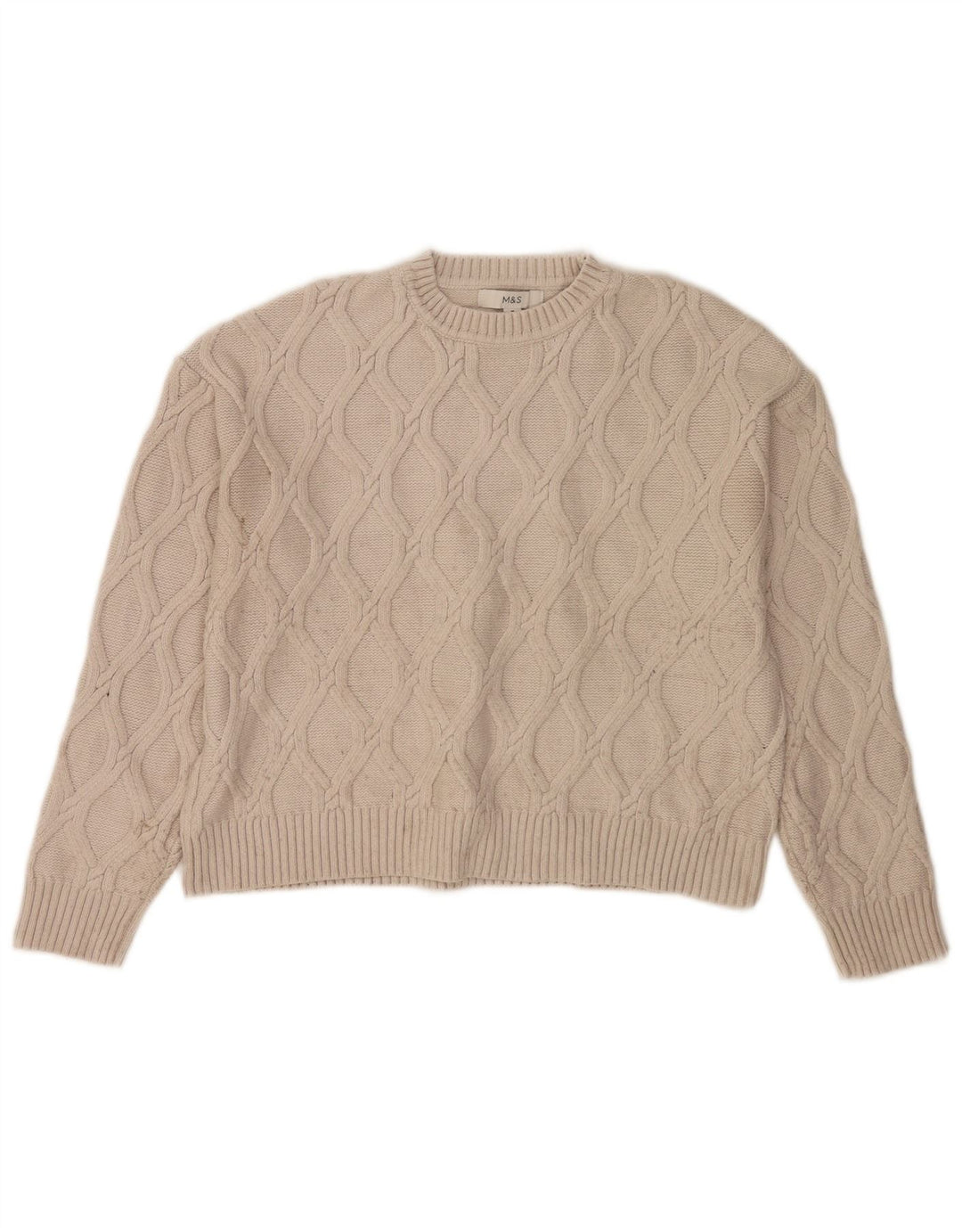 Marks & Spencer Dame Crop Crew Neck Jumper Sweater UK 14 Medium Beige