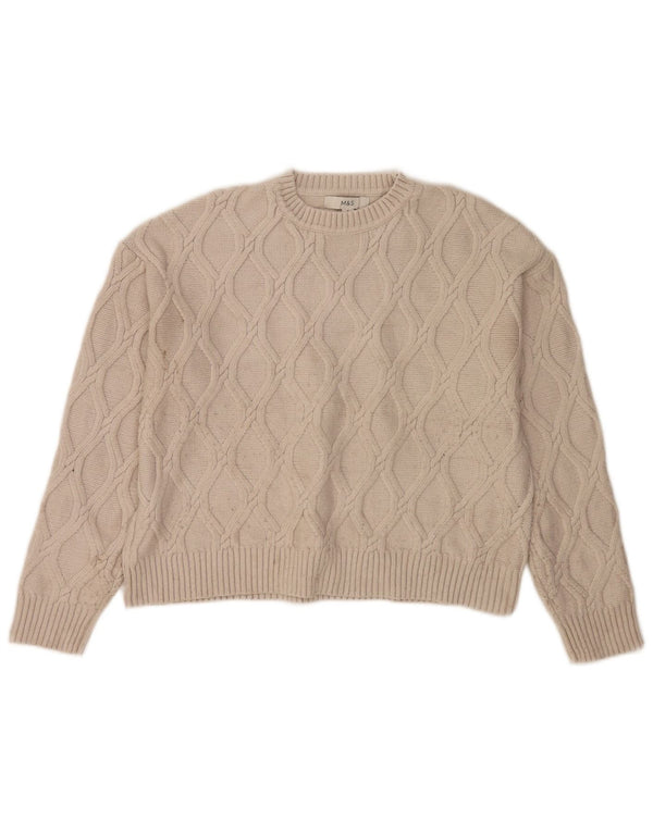 Marks & Spencer Dame Crop Crew Neck Jumper Sweater UK 14 Medium Beige