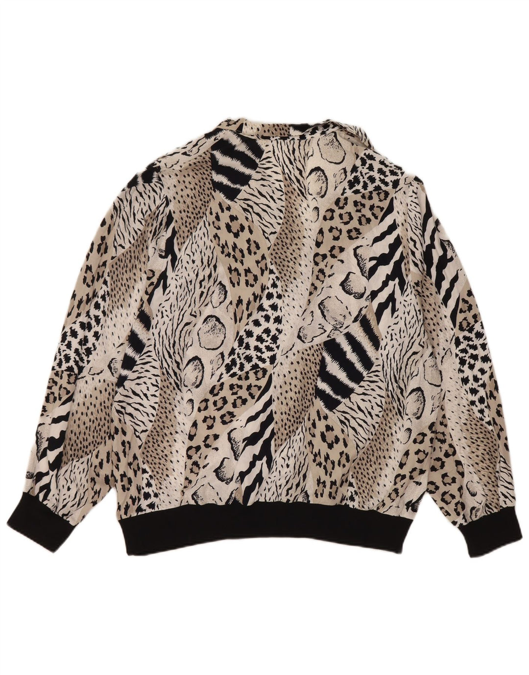 Vintage Dame Langærmet Bluse Top IT 44 Medium Black Animal Print