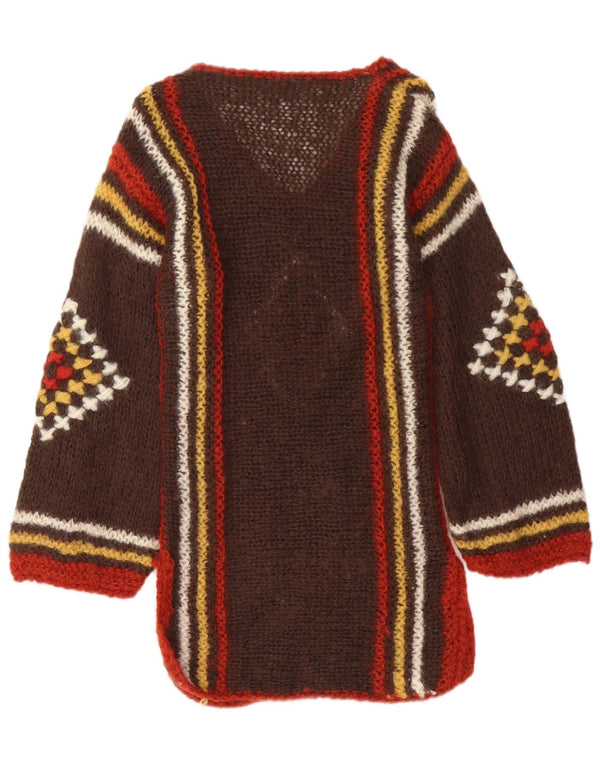 Vintage Dame V-hals sweater UK 12 Medium Brun Geometrisk Aztec