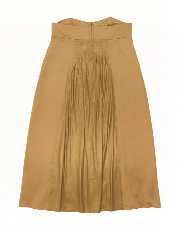 Monsoon Dame Stropløs Kjole UK 22 3XL Guld Colourblock Silke