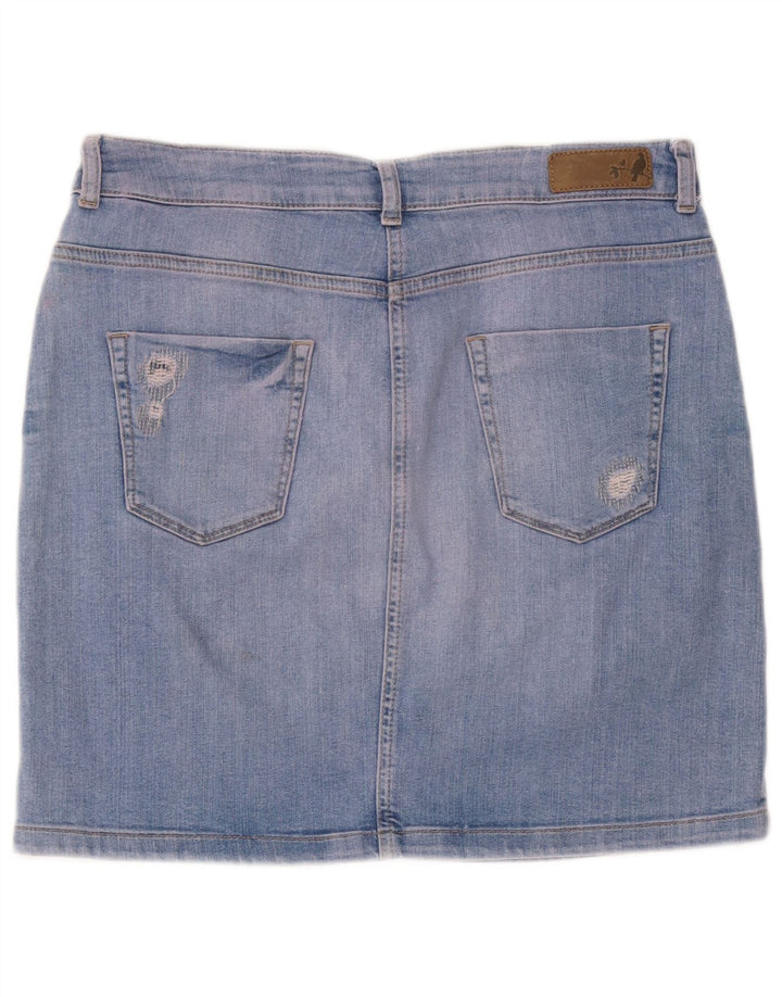 Marks & Spencer Dame Indigo Distressed Denim Nederdel UK 12 Medium W32 Blue