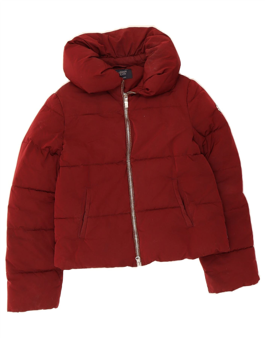 ARMANI JEANS Womens Padded Jacket EU 38 Medium Maroon Polyester Vintage Armani Jeans and Second-Hand Armani Jeans from Messina Hembry 