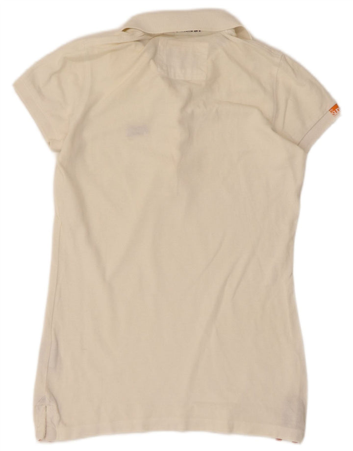 Superdry Dame Polo Shirt UK 12 Medium Off White Bomuld