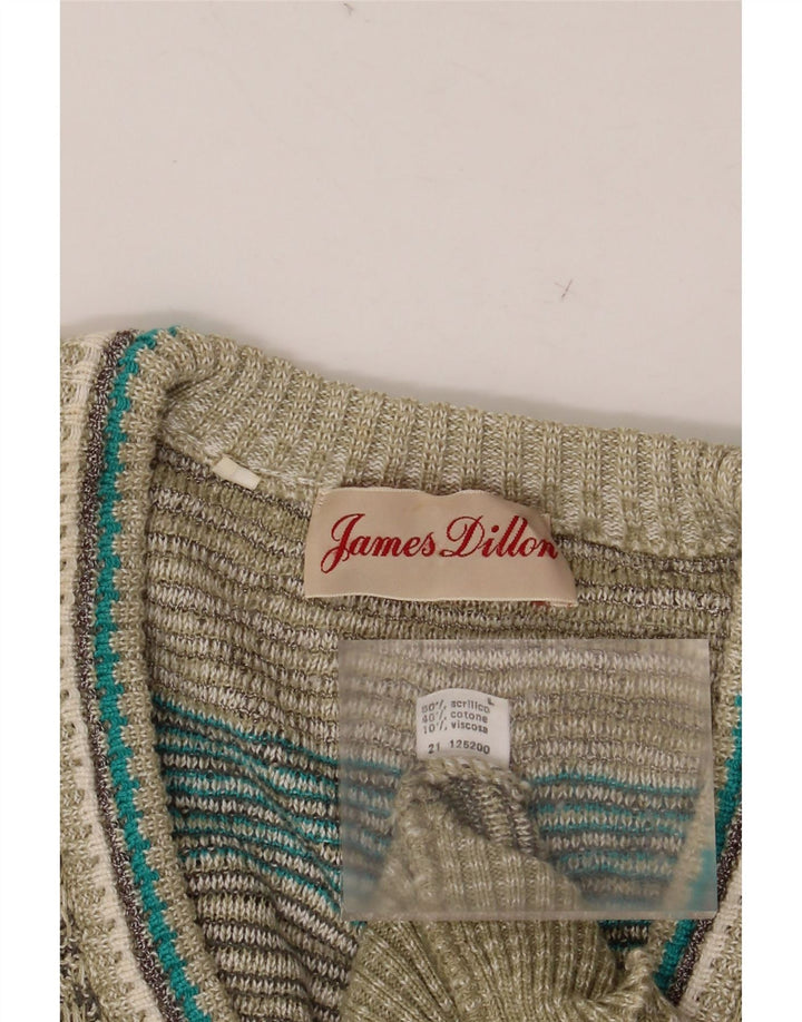 James Dillon Herre V-hals Jumper Sweater Stor Khaki Geometrisk Akryl