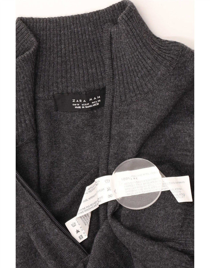 Zara Herre Cardigan Sweater Medium Grey Uld
