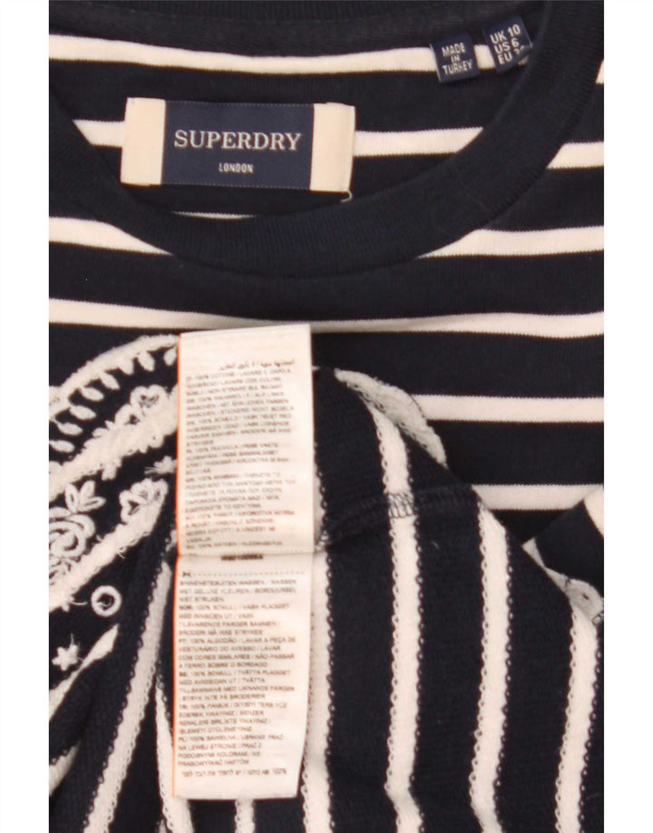 Superdry Dame Oversized Top Langærmet UK 10 Lille Marineblå Stribet
