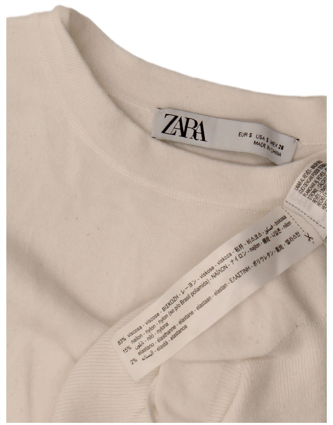 ZARA Dame Boat Neck Jumper Sweater UK 10 Small White Viscose