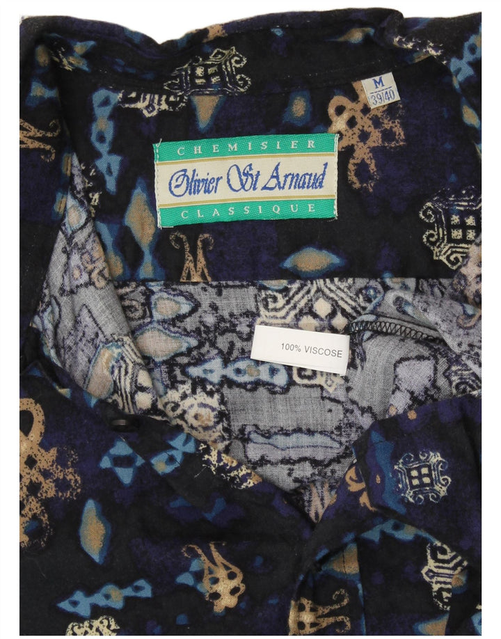 VINTAGE skjorte med abstrakt mønster til mænd, størrelse 39/40 Medium Navyblå
